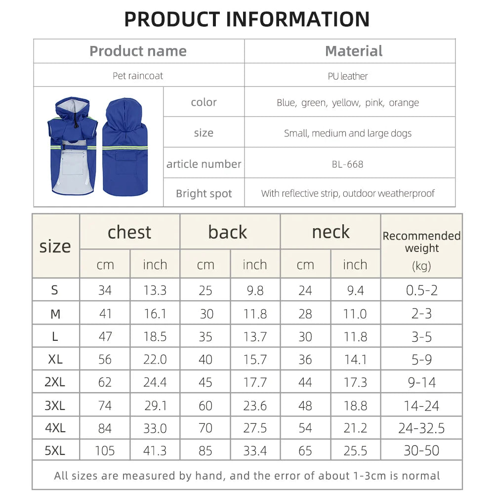 CAPA DE CHUVA PARA CÃES / PORTE GRANDE
