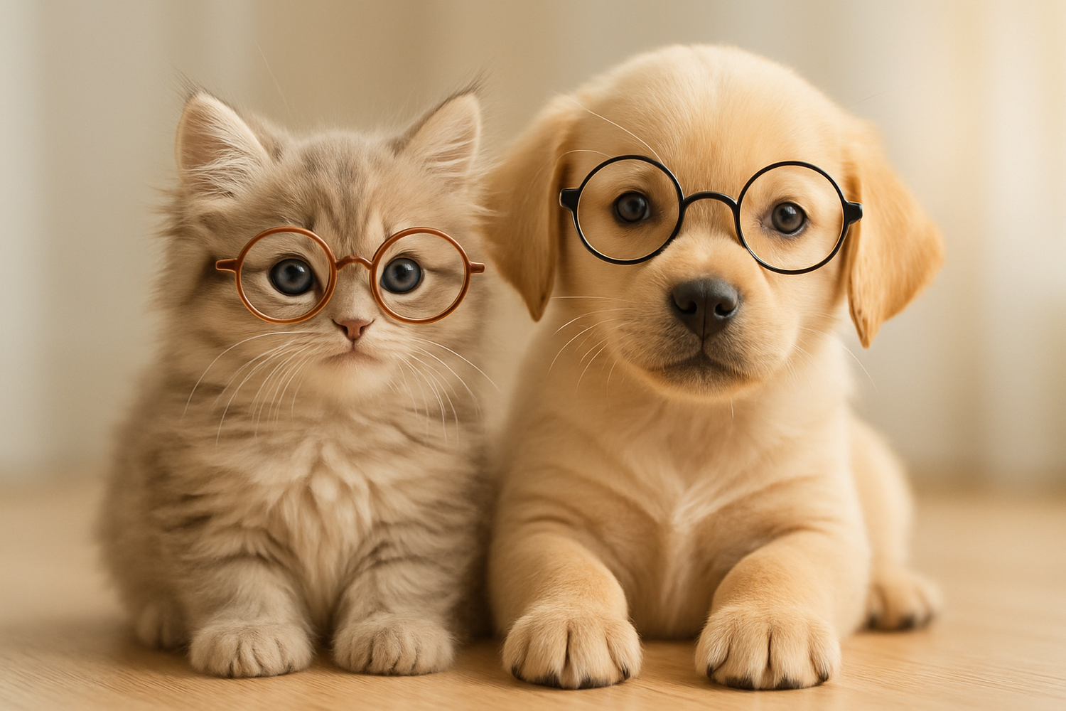 IMAGEM DE UM GARTO E UM CACHORRO FILHOTES COM OCULOS